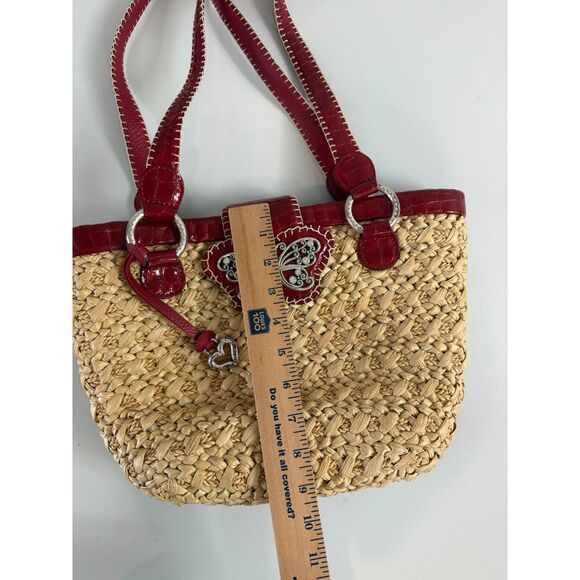 Brighton Straw Shoulder Bag Red Trim Butterfly Magnetic Closure Handbag Purse - Picture 8 of 10